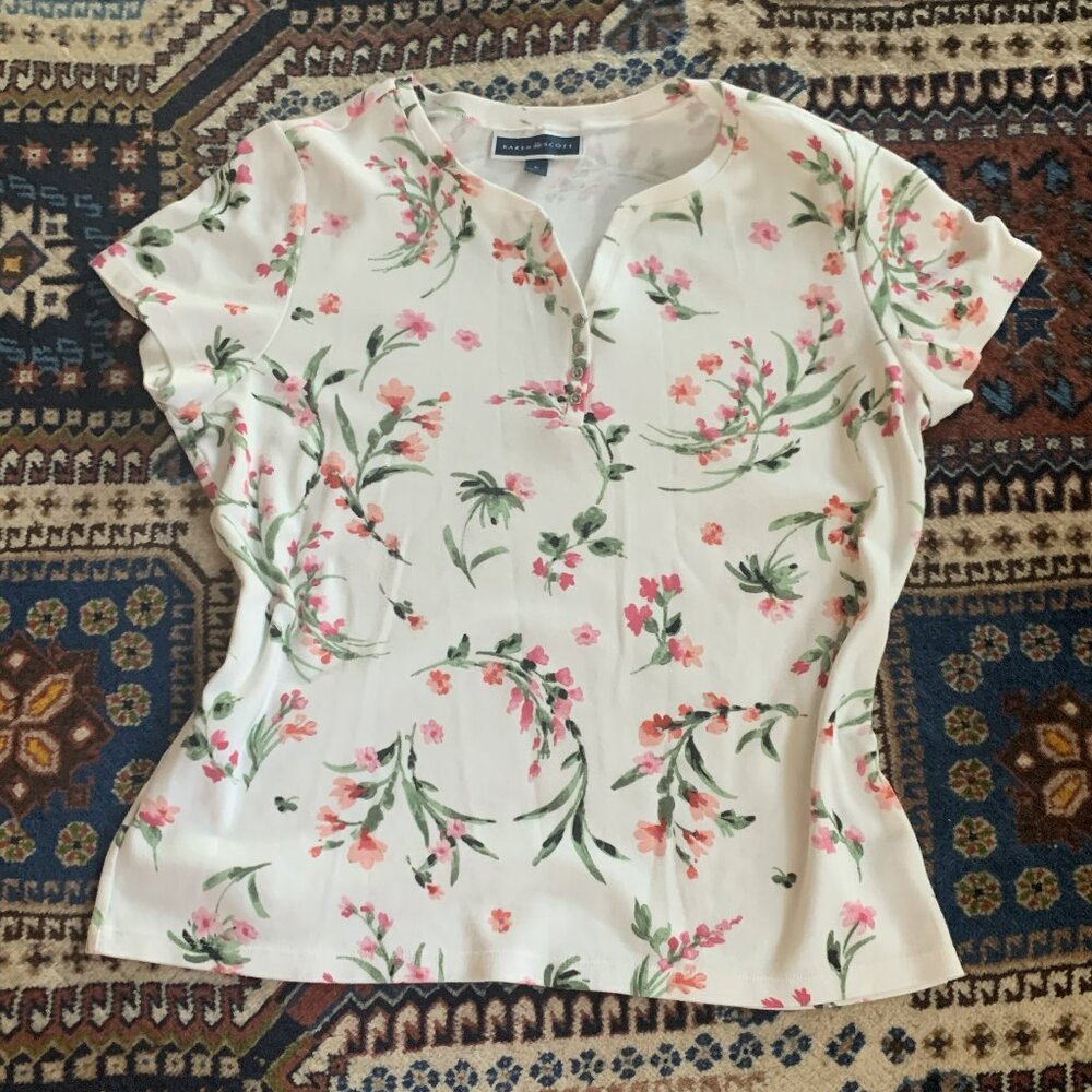 Karen Scott Short Sleeve Floral Henley